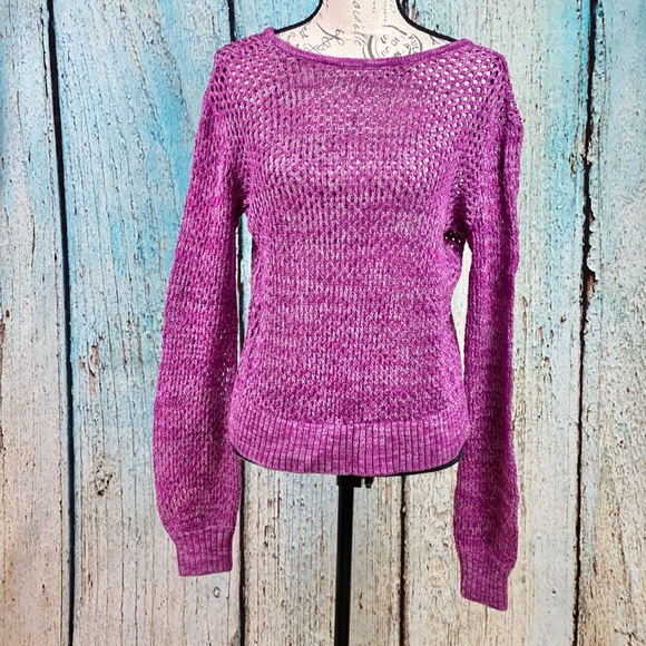 Anthropologie Splendid NWT Lilac Purple Open Fishnet Sweater - Picture 7 of 11